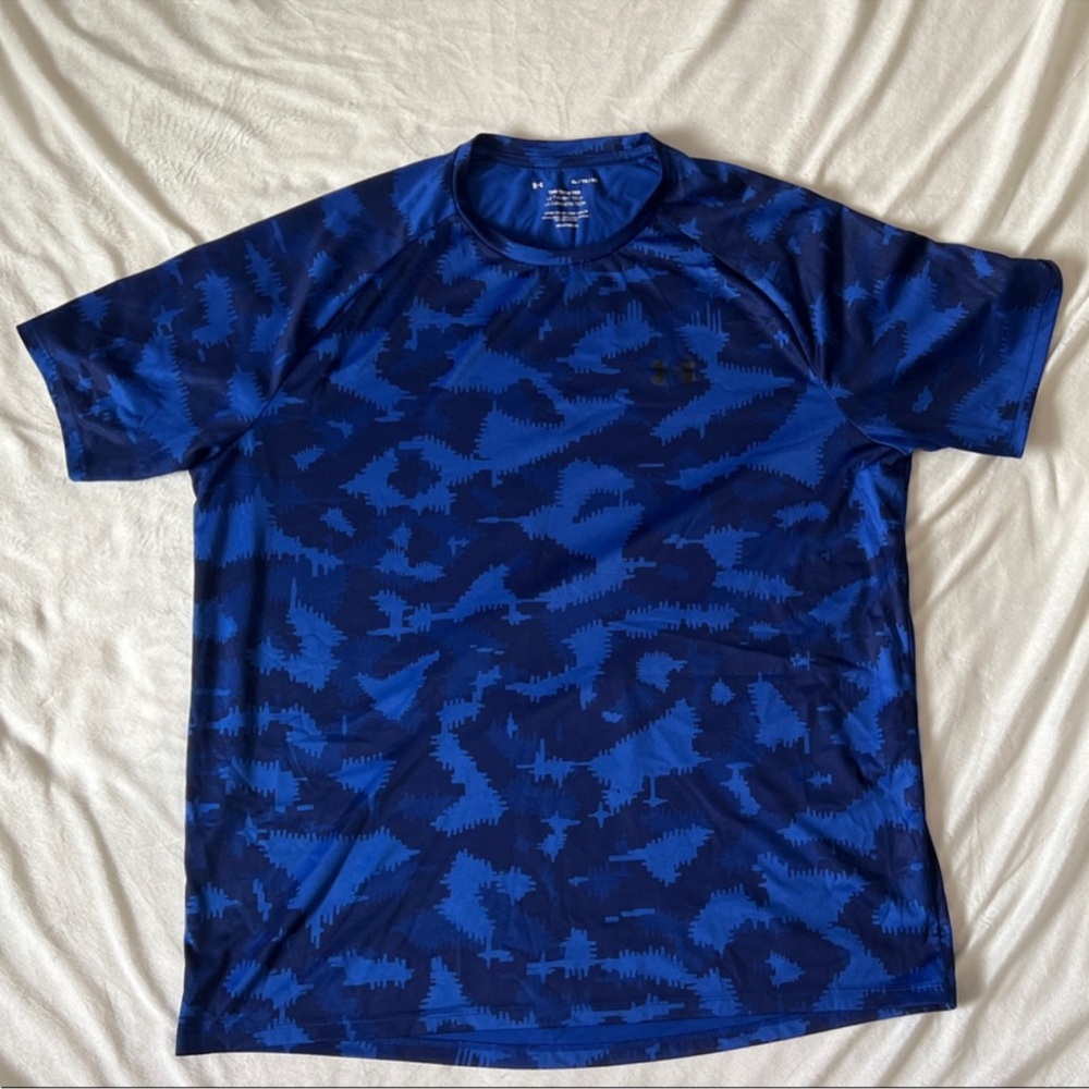 TWO Under Armour Men's Short Sleeve Blue/Teal Pattern Tee